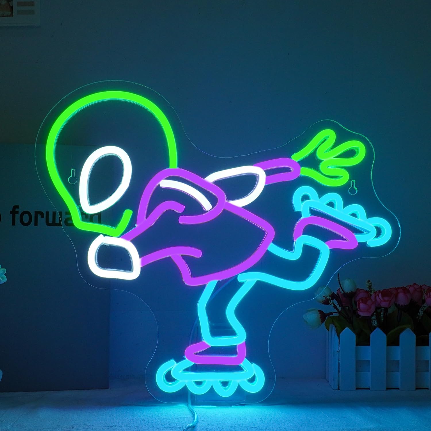 Kids Outdoor Zone - Dabbing Dinosaur Roller Skate Neon Sign