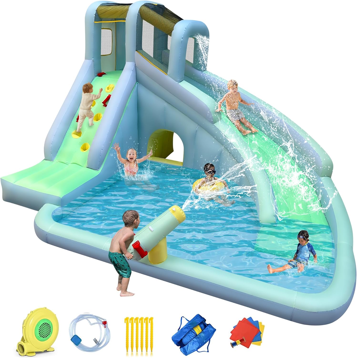 6-in-1 Inflatable Kids Bounce  - Kids Outdoor House With Slide 评论和价格