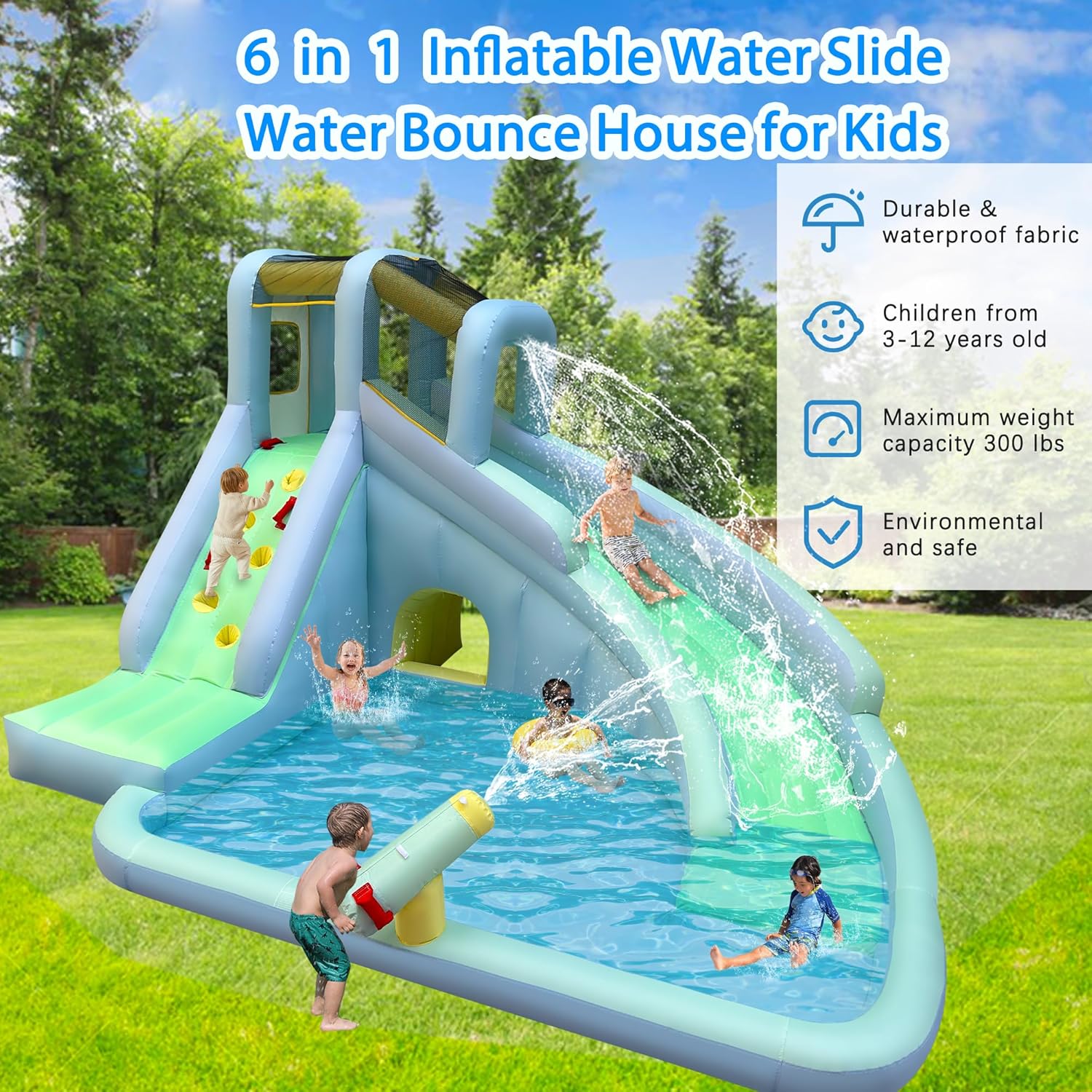 6-in-1 Inflatable Kids Bounce  - Kids Outdoor House With Slide 评论和价格
