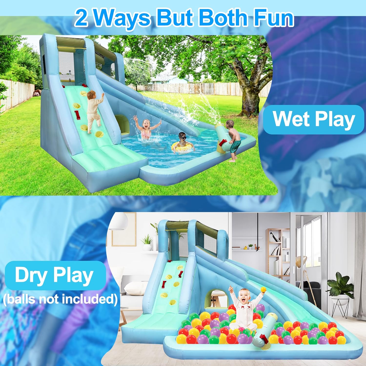 6-in-1 Inflatable Kids Bounce  - Kids Outdoor House With Slide 评论和价格