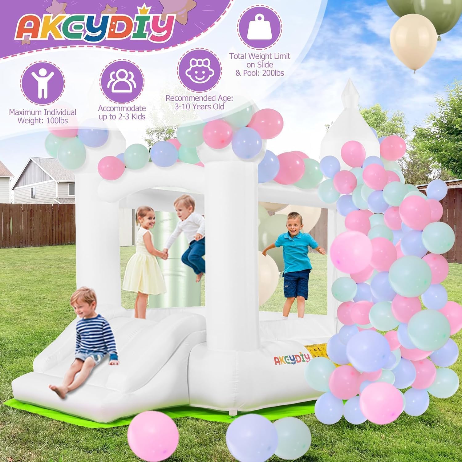White Bounce House Indoor Outd - Kids Outdoor House With Slide 评论和价格