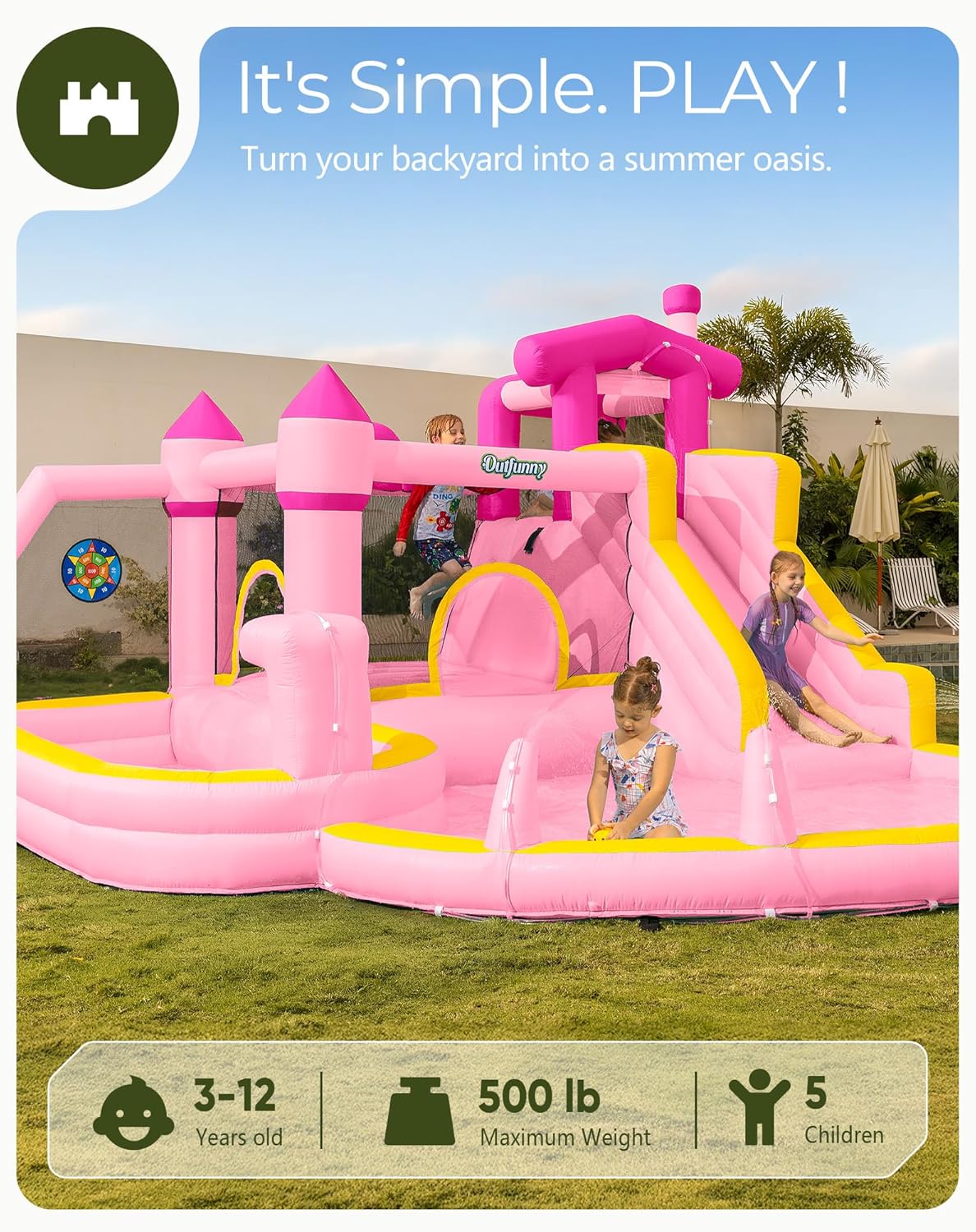 Pink Inflatable Water Slide Bo - Kids Outdoor House With Slide 评论和价格