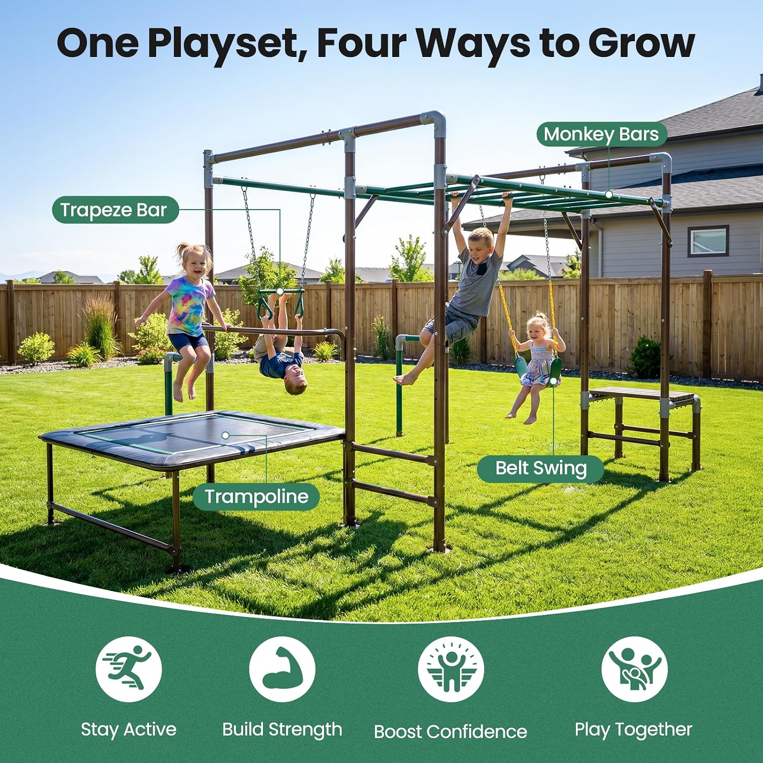 Outdoor Jungle Gym with Monkey - Kids Outdoor Monkey Bars 评论和价格