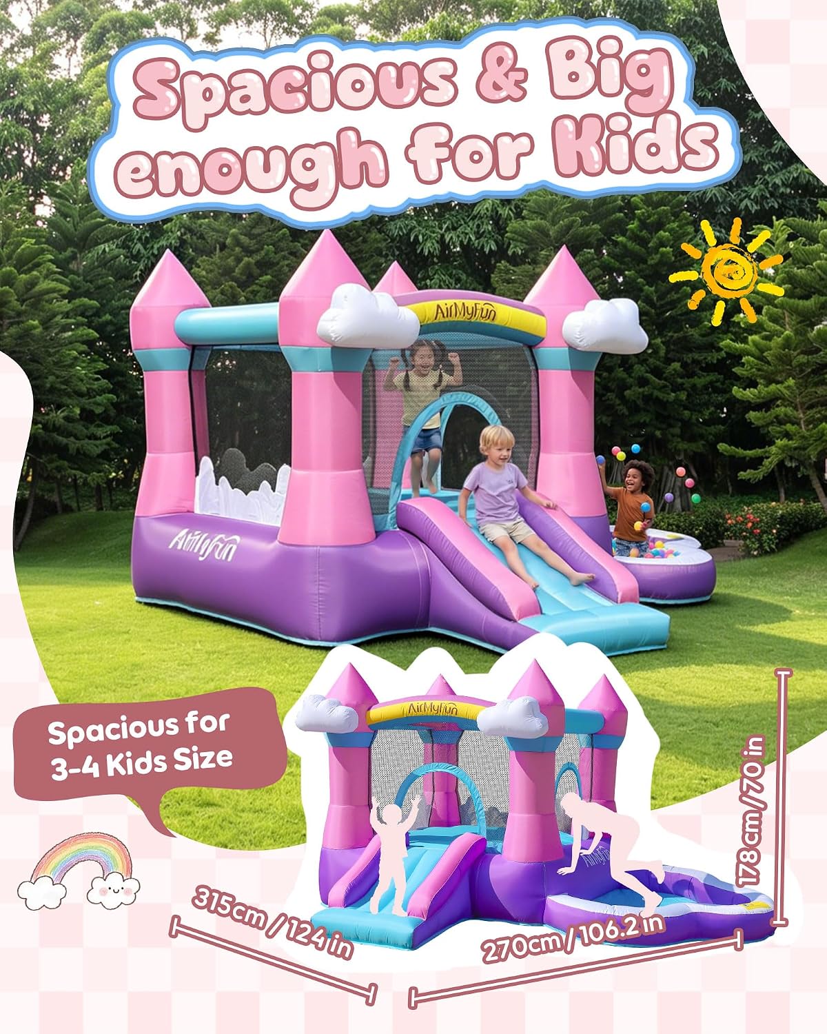 Pink Indoor/Outdoor Inflatable - Kids Outdoor House With Slide 评论和价格