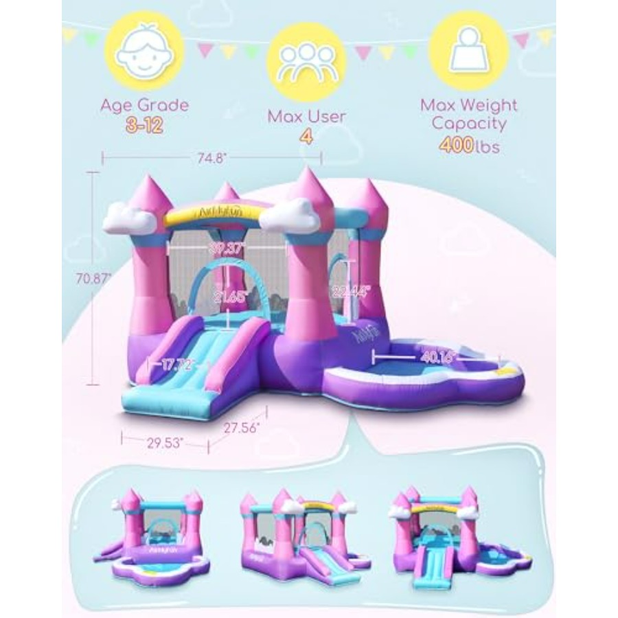 Pink inflatable bounce house f - Kids Outdoor House With Slide 评论和价格
