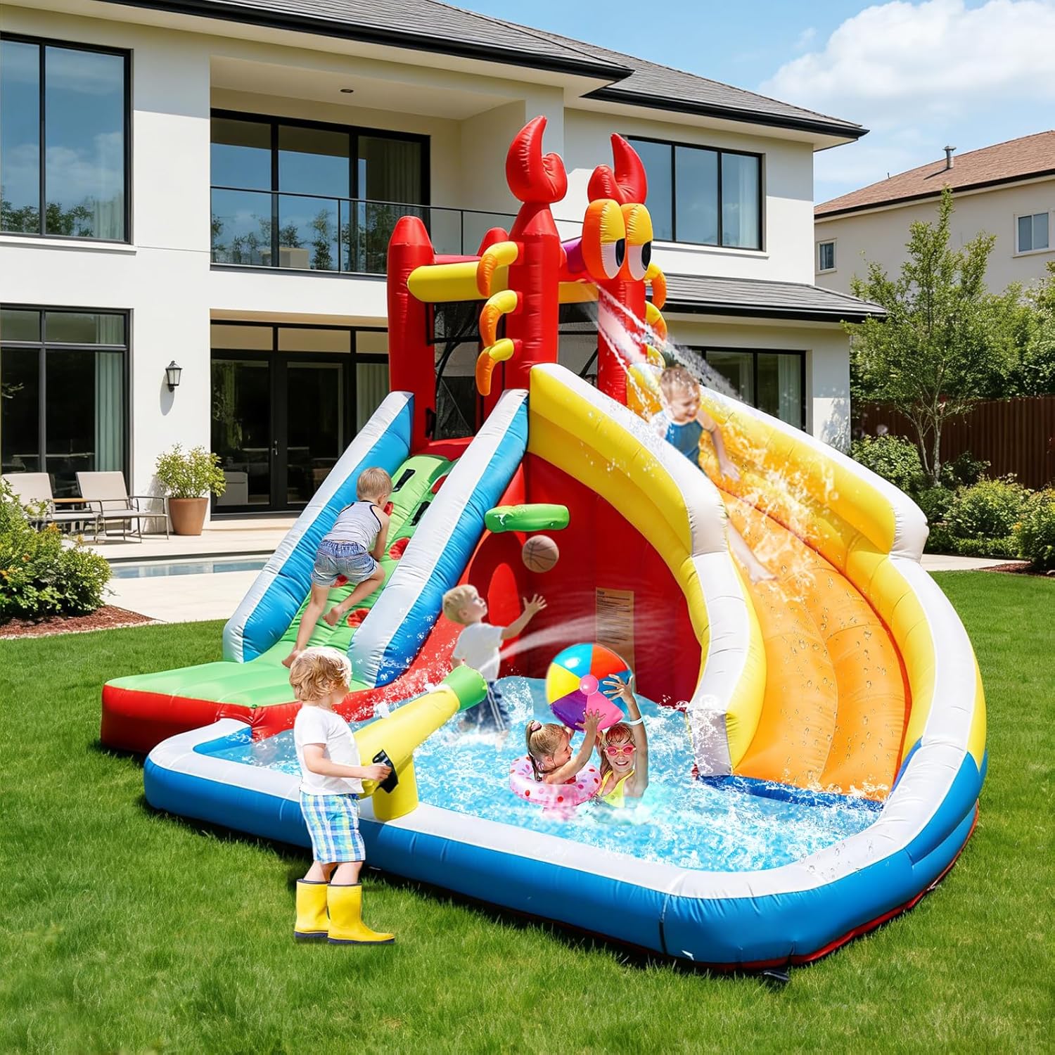 Large Inflatable Bounce House  - Kids Outdoor House With Slide 评论和价格