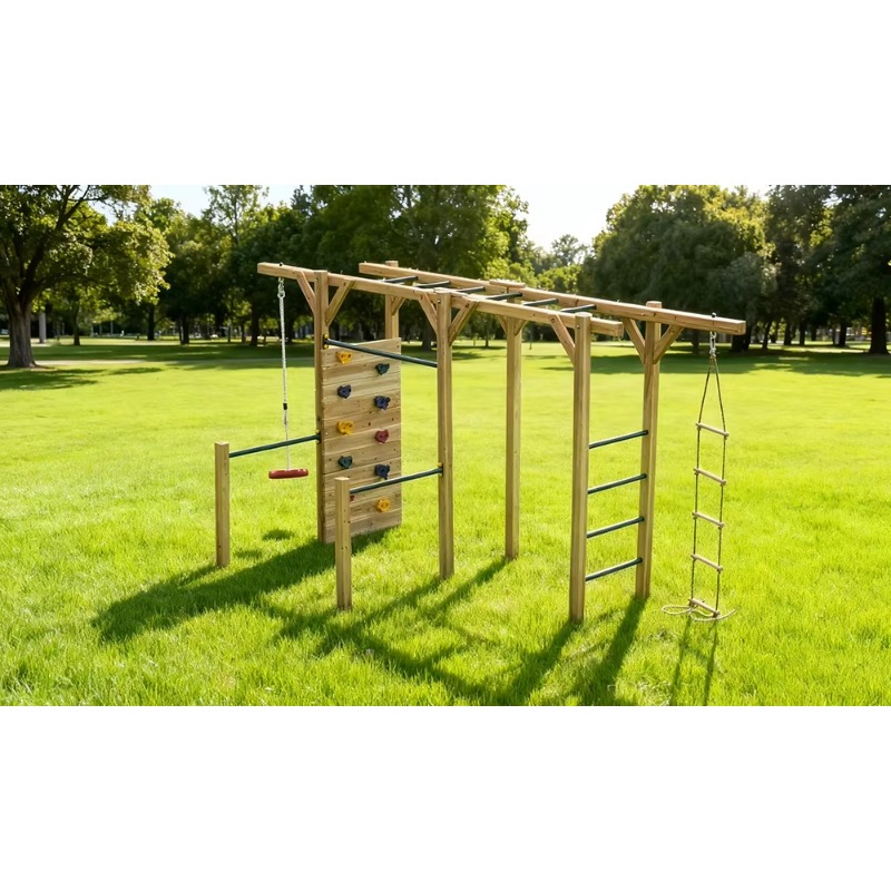 6 in 1 Wooden Fitness Equipmen - Kids Outdoor Monkey Bars 评论和价格