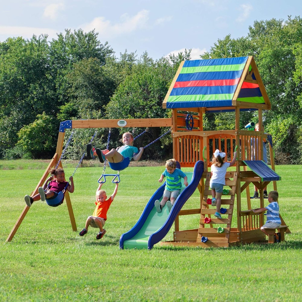 US Shipping Cedar Wood Backyar - Kids Outdoor Monkey Bars 评论和价格