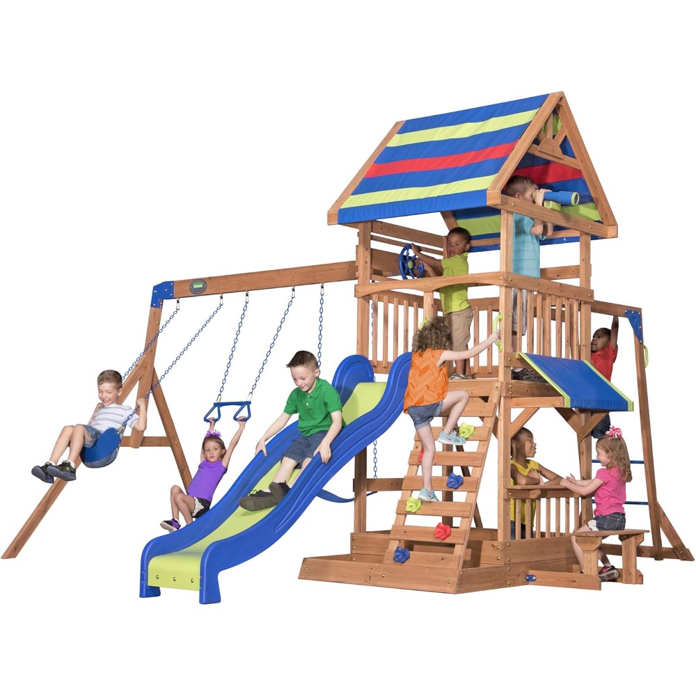 US Shipping Cedar Wood Backyar - Kids Outdoor Monkey Bars 评论和价格
